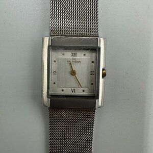 Skagen Watch Women Silver Tone Square 23MM Dial Mesh Band New Battery 8.5 Inch